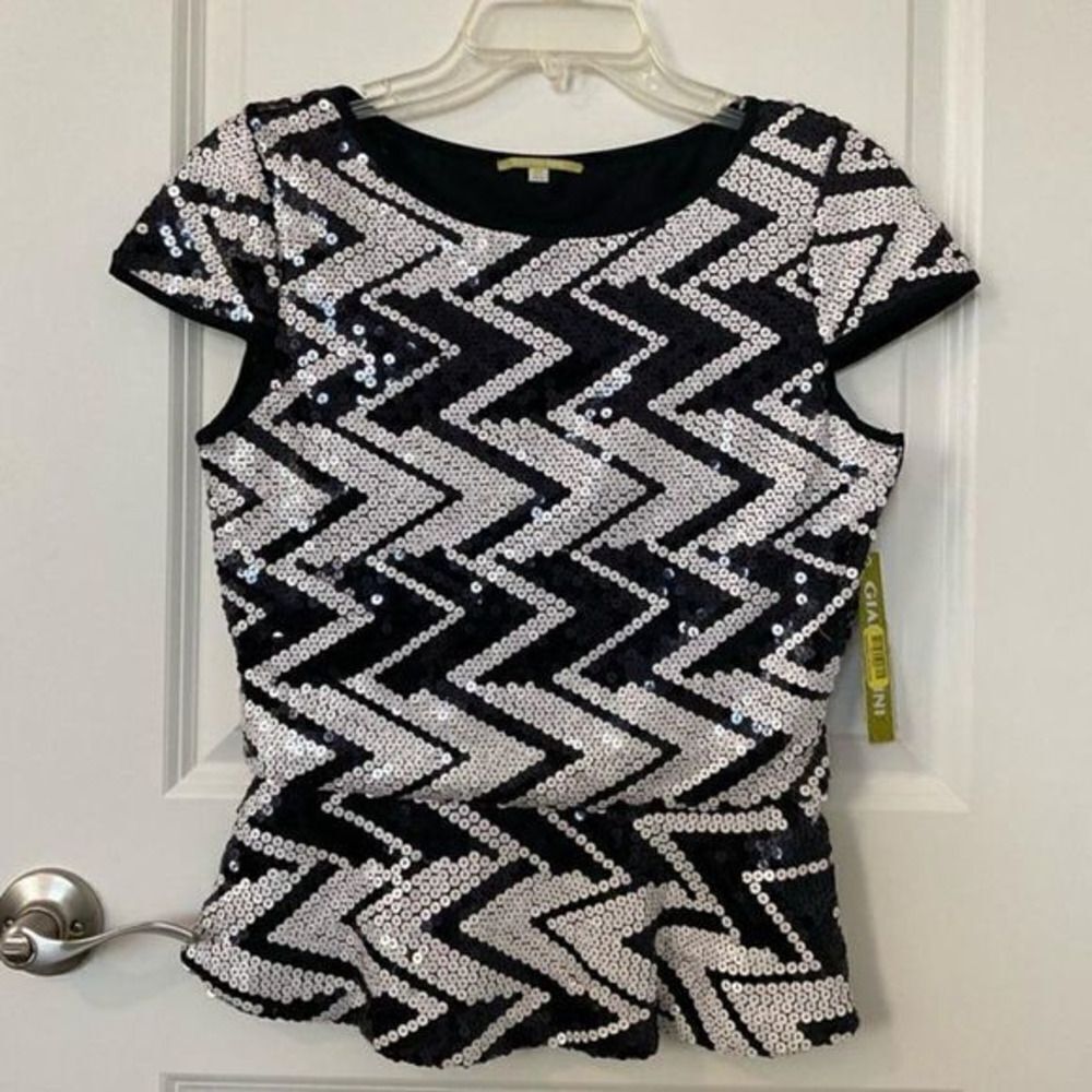 Gianni Bini Charlotte Sequin Chevron Peplum‎ Blouse